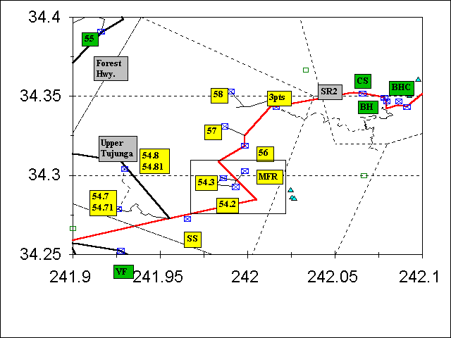 map showing hikes in Chilao region of SGM